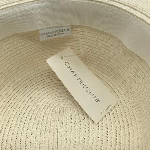Charter Club Womens Wide Brim Braided Band Woven Floppy Sun Hat One Size Cream - Picture 10 of 11
